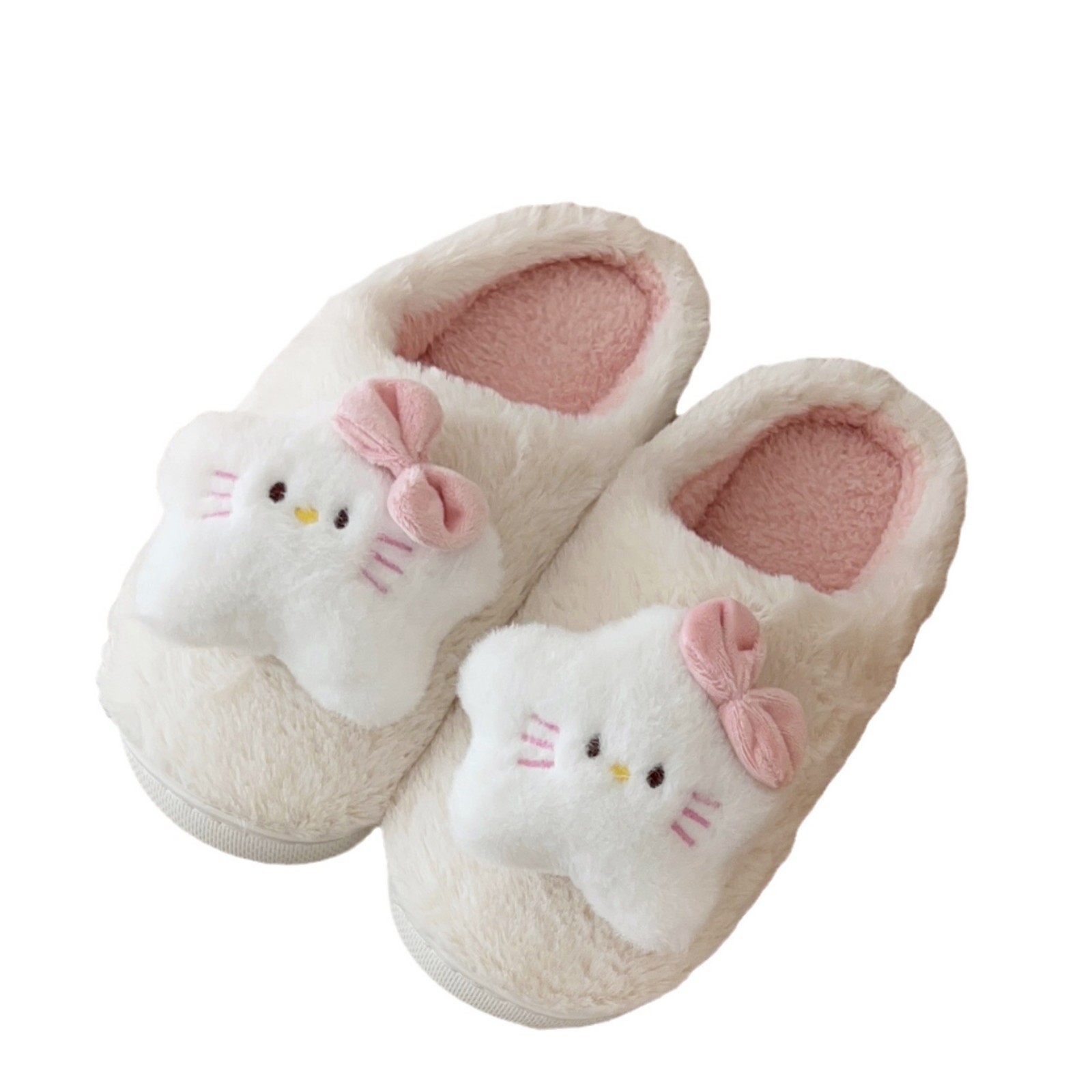 Cartoon five-pointed star cat slippers for warmth and comfort in autumn and winter. Home flat-bottomed furry slippers for anti-slip in the bathroom Item Picture