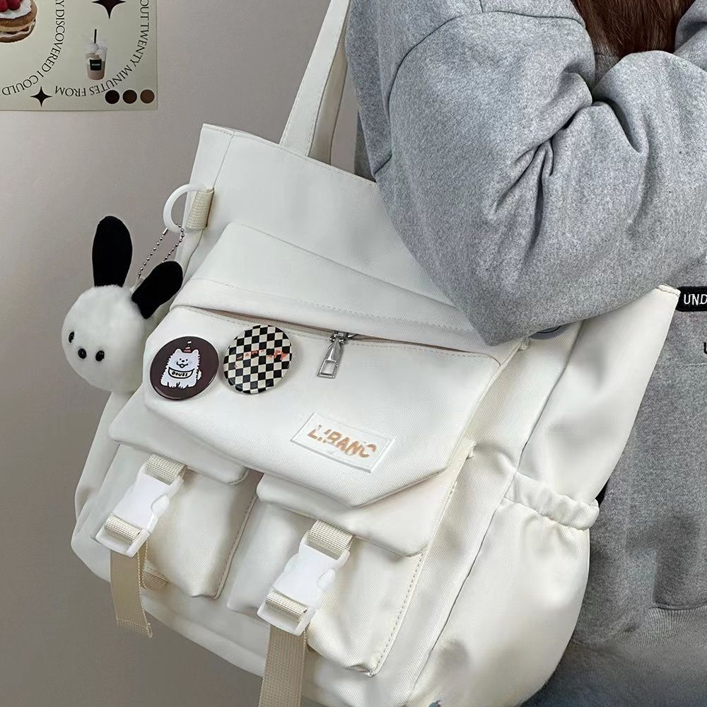Japanese-style simple and versatile single-shoulder bag, soft girl handbag, student large-capacity tote bag for class commuting, girls details Picture