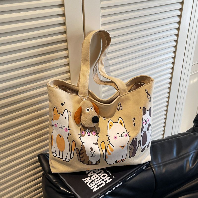 The new spring 2025 Korean-style laid-back large-capacity canvas bag for women, single-shoulder student, artistic and simple tote bag trend Specification drawing