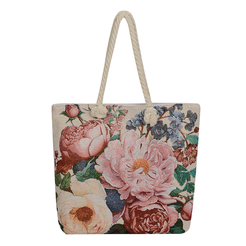 New cross-border double-sided jacquard embroidered canvas bag, ethnic style fashionable butterfly peacock underarm women's bag, single-shoulder bag Item Picture
