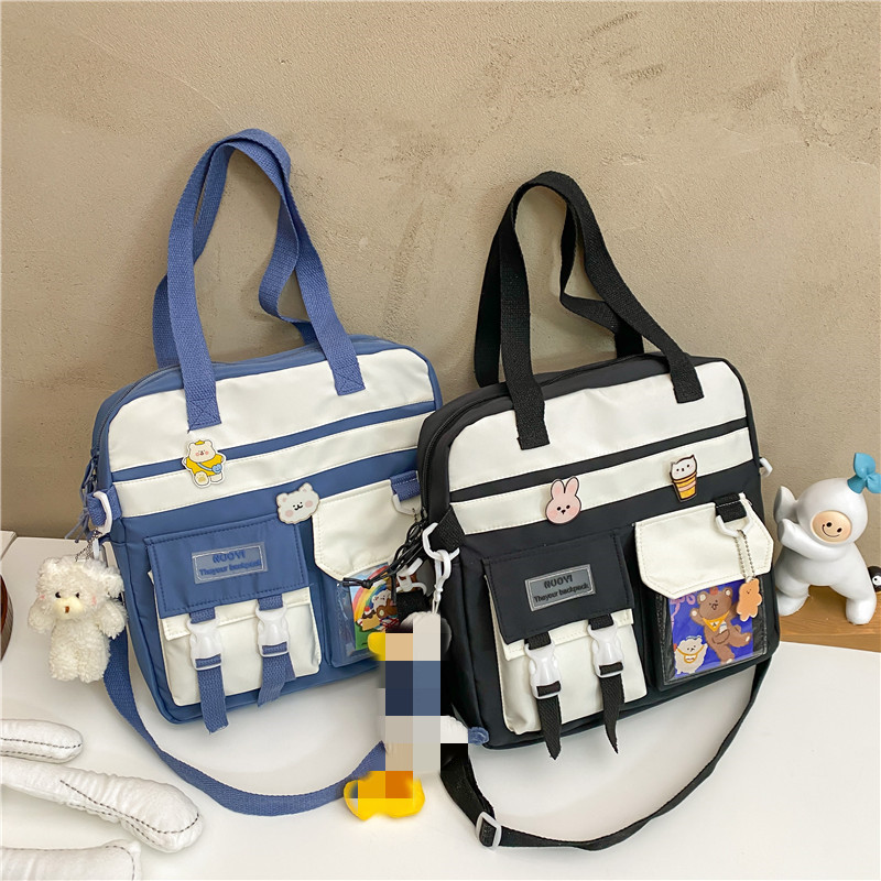 Children's canvas tutorial bag, hand-held bag, waterproof large capacity, double-shoulder tutorial bag, primary school students' single-shoulder crossbody bag full figure