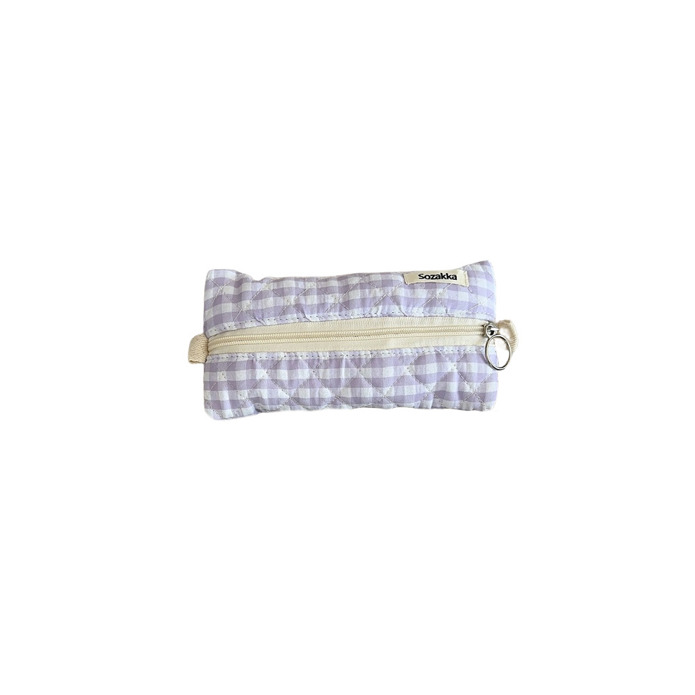 4421 Large-capacity quilted fresh checkered pen case, stationery box, pencil case, Korean-style miscellaneous change storage bag Item Picture