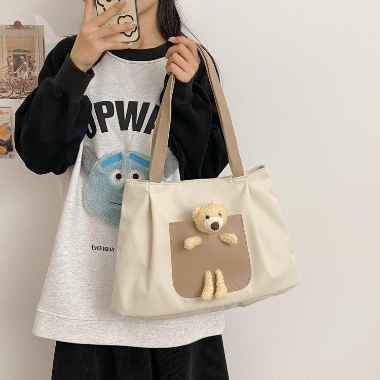 Japanese-style casual large-capacity nylon single-shoulder bear girls' bag, new autumn and winter crossbody bag, cute girl tote bag Specification drawing