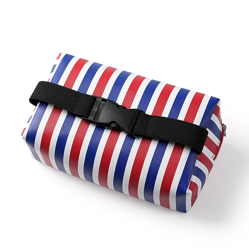 Car tissue box, sun visor, hanging three-color fabric, new French red, blue and white creative handrail strap tissue box Item Picture