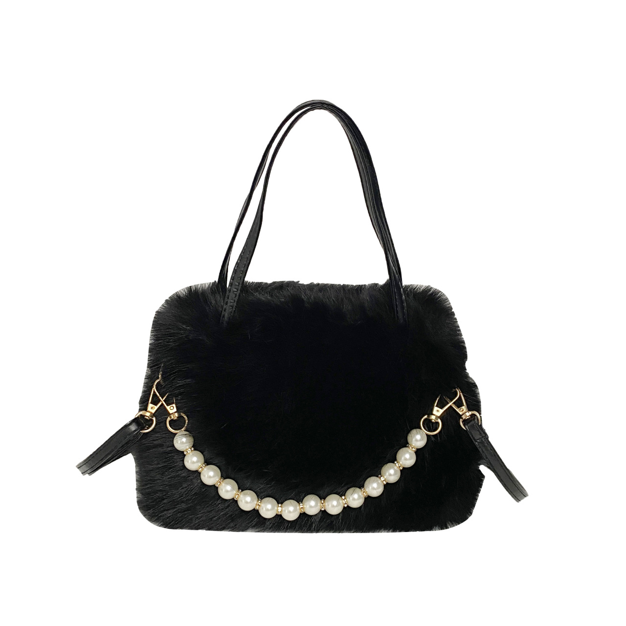 A versatile furry hand-held small bag for winter, a fashionable pearl square bag, and a high-quality women's crossbody furry bag for autumn and winter Specification drawing