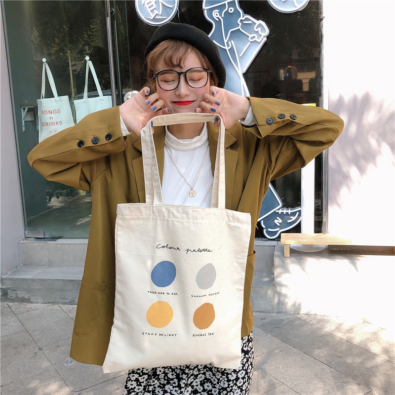 911184 Women's fresh color palette canvas bag, ins Japanese soft Girl large capacity single-shoulder bag, student wholesale full figure
