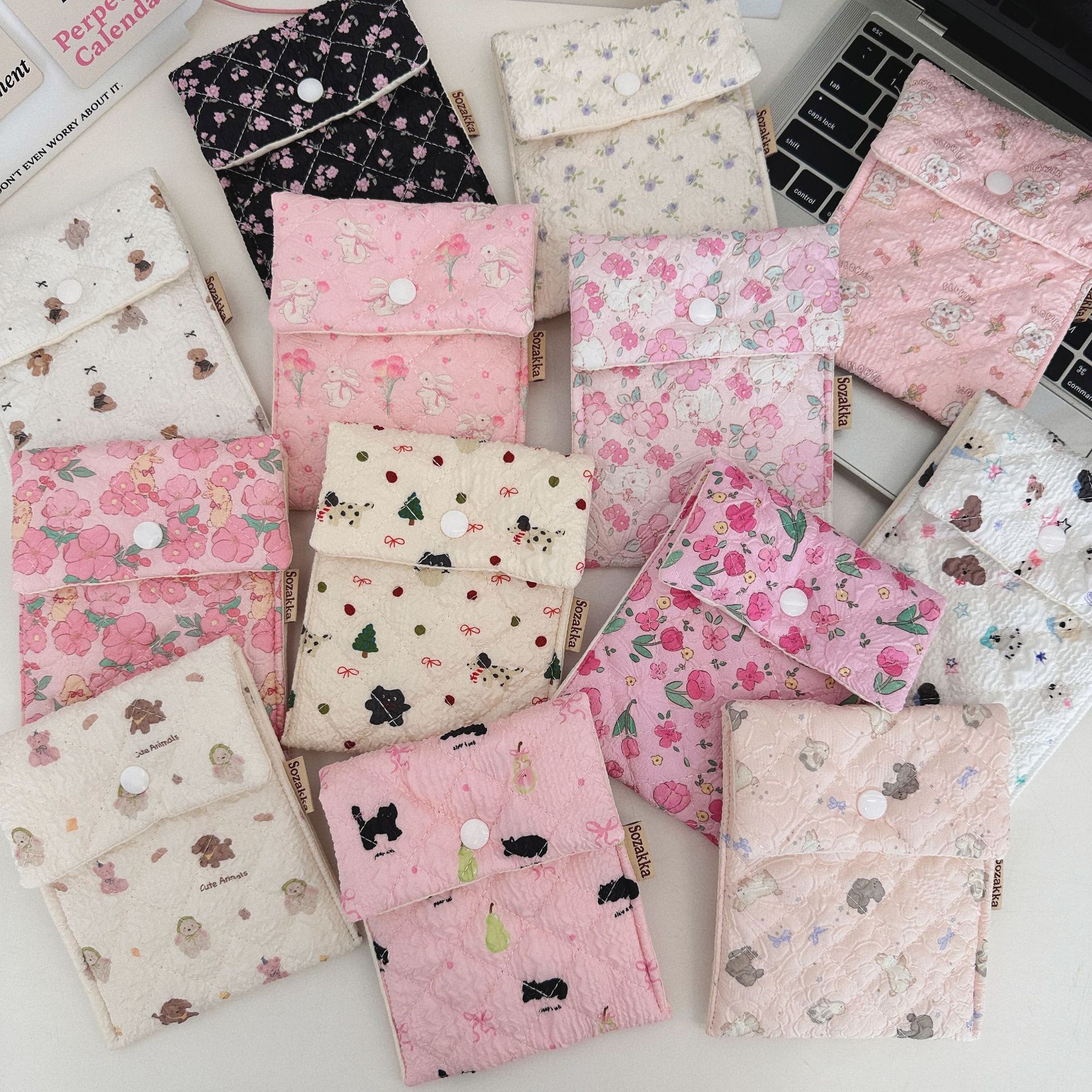 46271 Cute Sanitary Napkin Storage Bag, embossed Cartoon bear Sanitary Bag, Portable Storage bag for Going out, Makeup Touch-up bag full figure