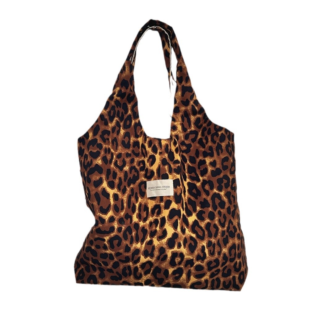 410272 Stylish leopard print Tote bag, large capacity, laid-back style canvas casual bag, commuter female student class bag Item Picture