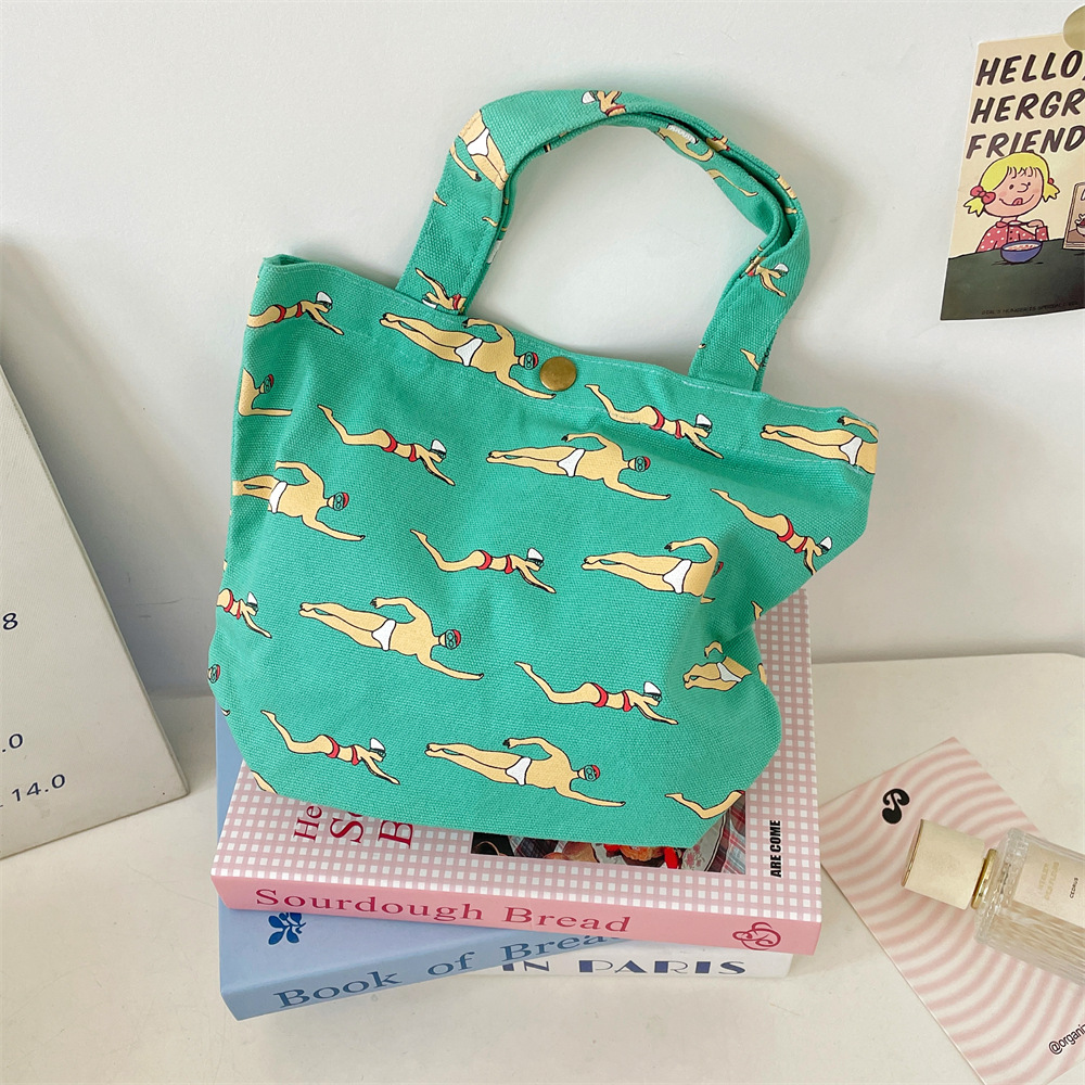 Z13 Bento Bag, small cloth bag, printed swimming style, hand-held bento bag, work lunch box bag, storage women's handbag Specification drawing