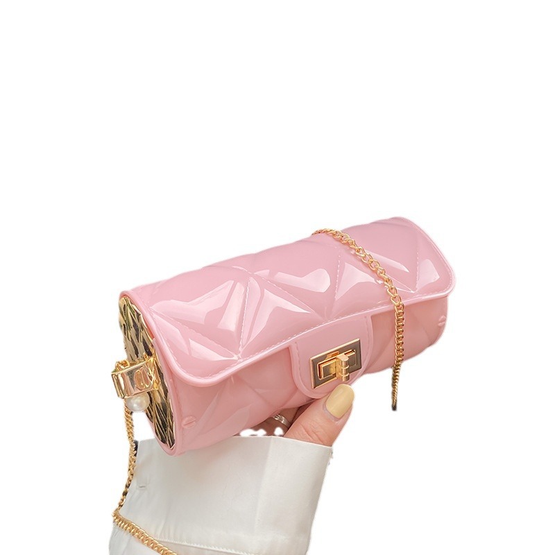 The 2025 summer new trendy diamond-shaped cylindrical jelly bag is a mini, fashionable and versatile single-shoulder crossbody chain small bag for women Item Picture