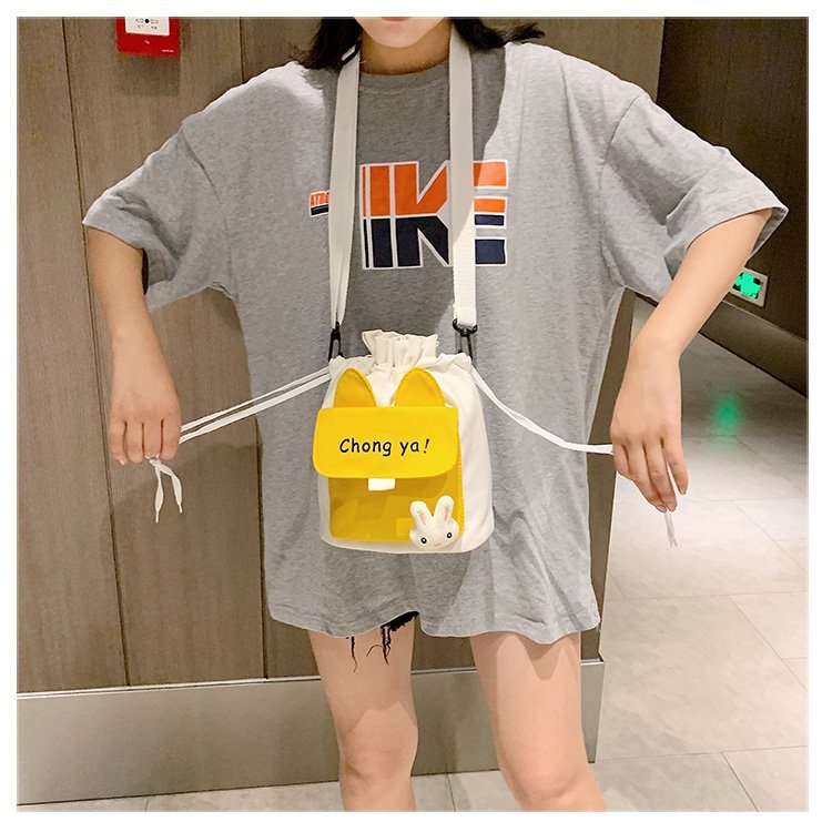 Korean campus fresh and cute cartoon rabbit bucket bag, color-blocking small bag, versatile casual single-shoulder crossbody bag undefined