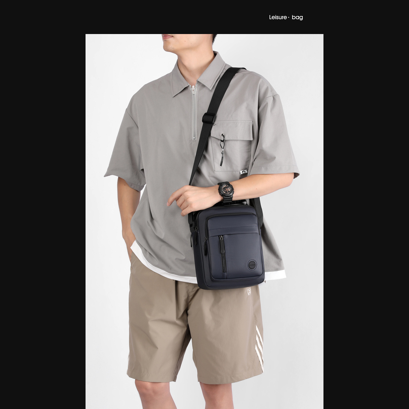 New cross-border leather film simple men's single-shoulder bag, casual sports bag, men's solid color waterproof trendy bag, crossbody bag, black Application Scenario