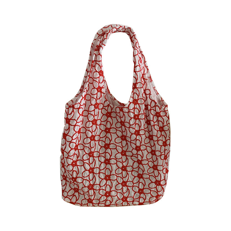 15241 Japanese and Korean ins three-dimensional embroidered flower canvas bag, trendy single-shoulder underarm bag, college student shopping cloth bag Item Picture