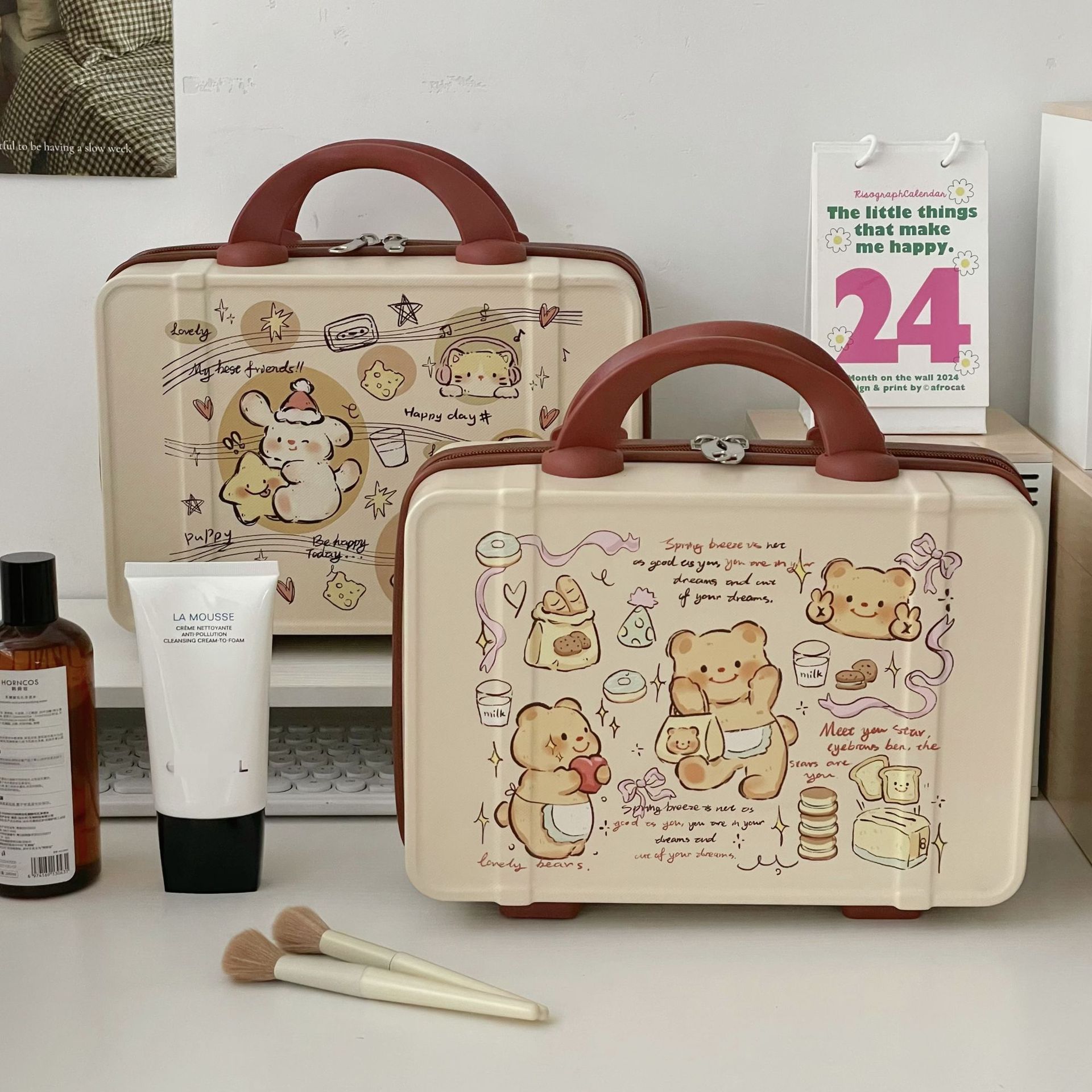 Customizable printed cosmetic case, hand-held suitcase, women's retro 14-inch ins student storage bag, portable travel case full figure