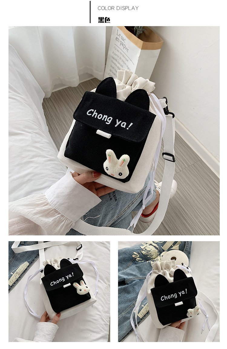 Korean campus fresh and cute cartoon rabbit bucket bag, color-blocking small bag, versatile casual single-shoulder crossbody bag undefined