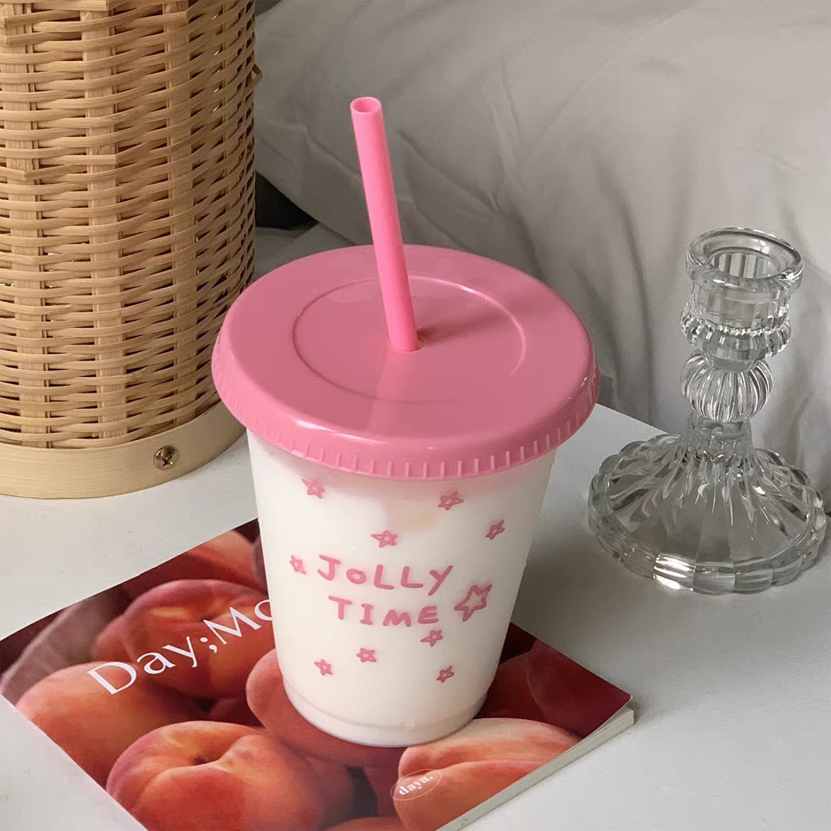Summer is here! Cute and niche water cups, new portable plastic straw cups for drinking, homemade milk tea cups and coffee cups Specification drawing