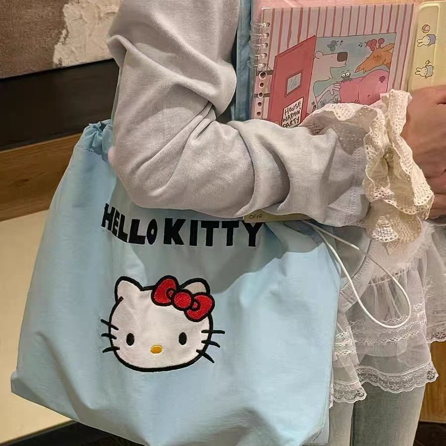 Hello Kitty cute cartoon printed canvas bag, shoulder bag, folding bag, shopping handbag, large capacity full figure