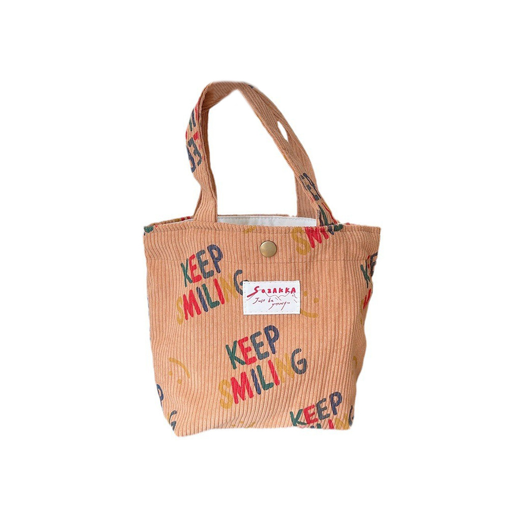 3924 corduroy cute casual handbag, canvas bag, hand-held little girl bag, portable bento bag, lunch box bag Item Picture
