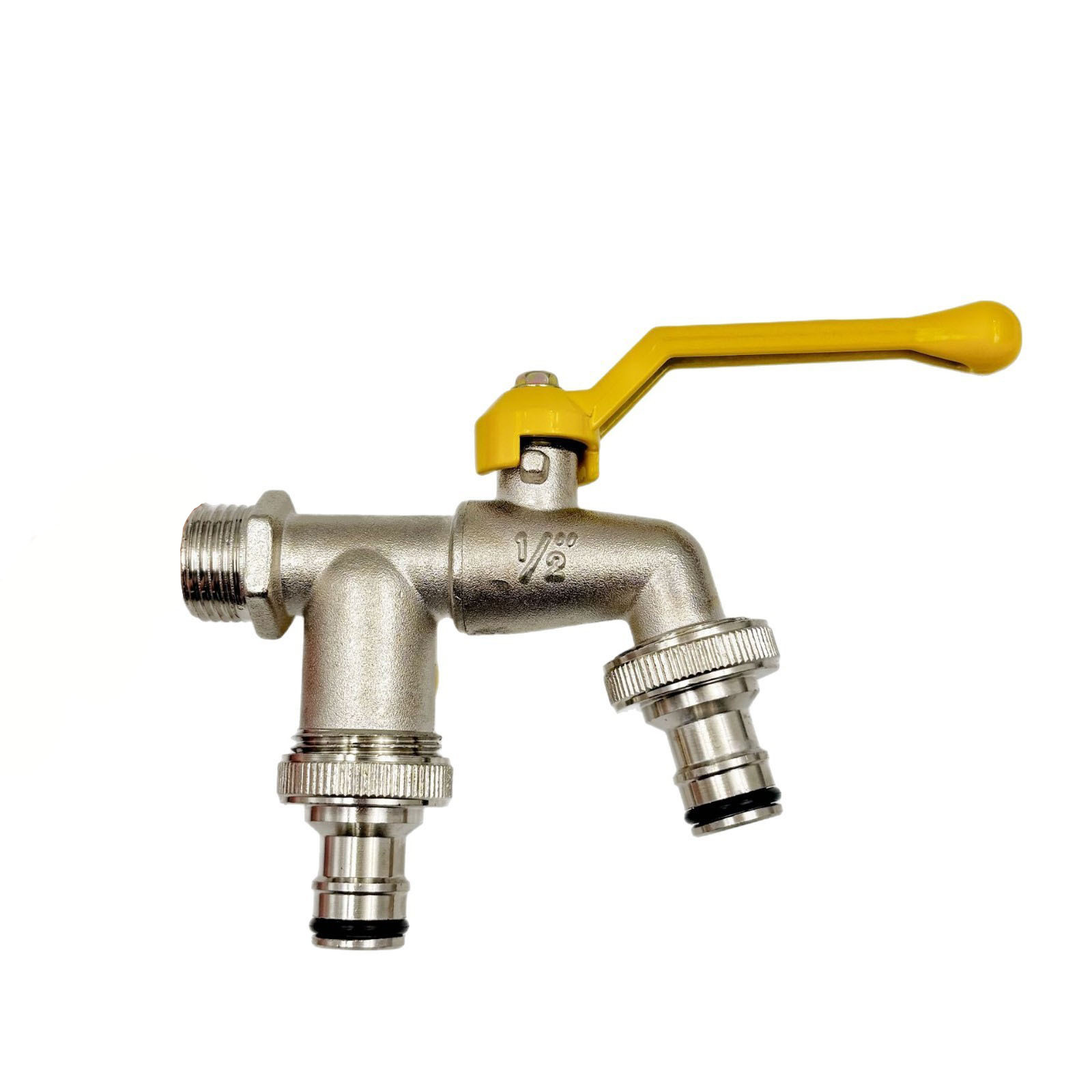 Cross-border exclusive zinc alloy one-inlet and two-outlet faucet yellow aluminum handle garden car wash faucet faucet can be sent on behalf of customers details Picture