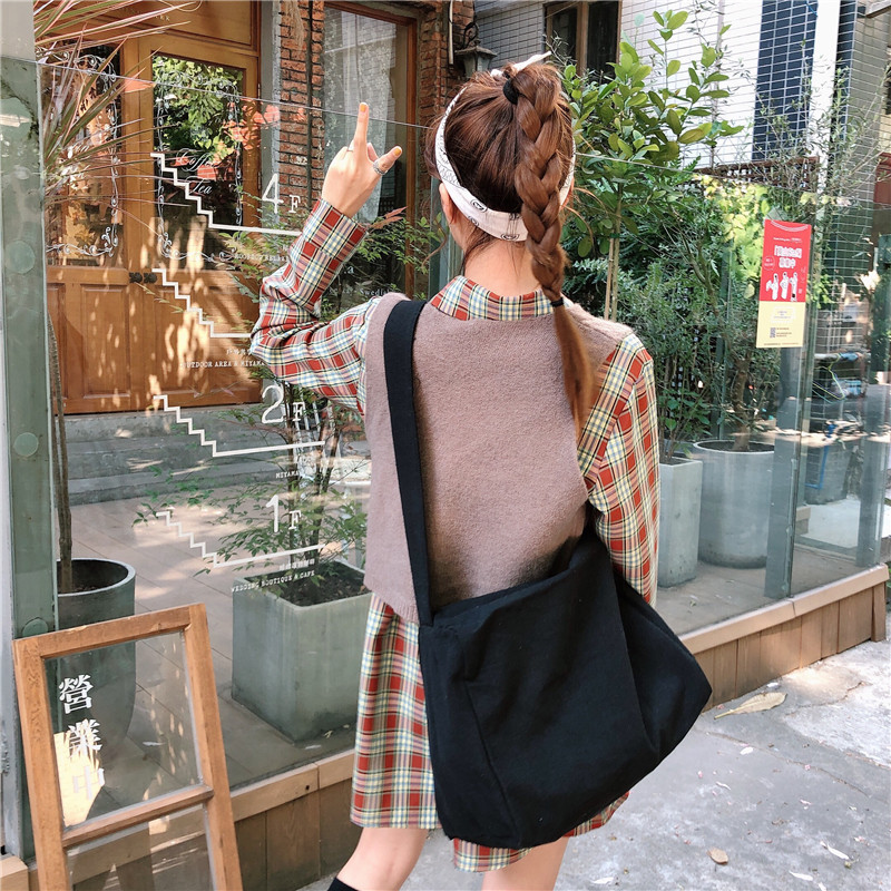 【 In Stock 】91164 Korean version of the laid-back canvas crossbody bag, Haraju-style campus student single-shoulder bag, large bag Specification drawing