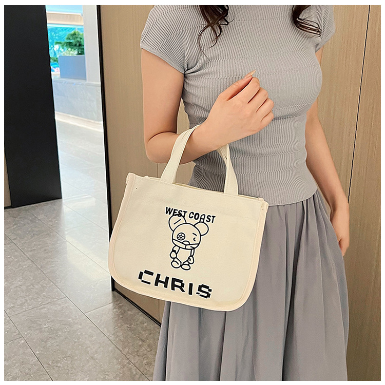 The new Japanese bucket-shaped tote canvas bag is simple and versatile. It's a trendy portable lunch bag with a large capacity details Picture