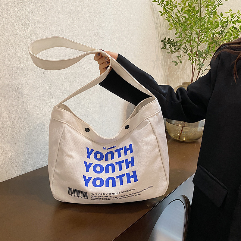 Korean-style canvas bag, artistic Japanese-style Instagram simple single-shoulder bag, school student schoolbag, men's large-capacity commuting bag details Picture