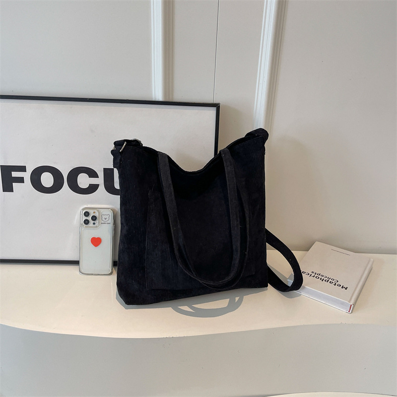 New Korean-style simple large-capacity handbag, casual corduroy single-shoulder bag, versatile travel light crossbody bag wholesale Specification drawing