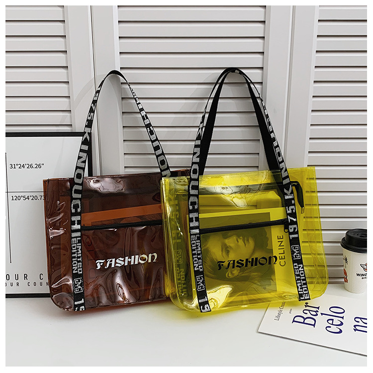 New portable jelly bag, fashionable large-capacity PVC transparent handbag, high appearance level, English single-shoulder bag for women Specification drawing