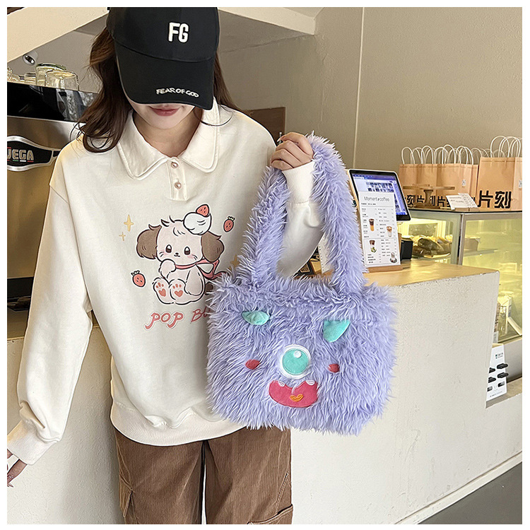 Plush toys, children's cartoon backpack, single-shoulder crossbody bag, girl's handbag, cute strawberry bear, Dingdang cat, versatile undefined