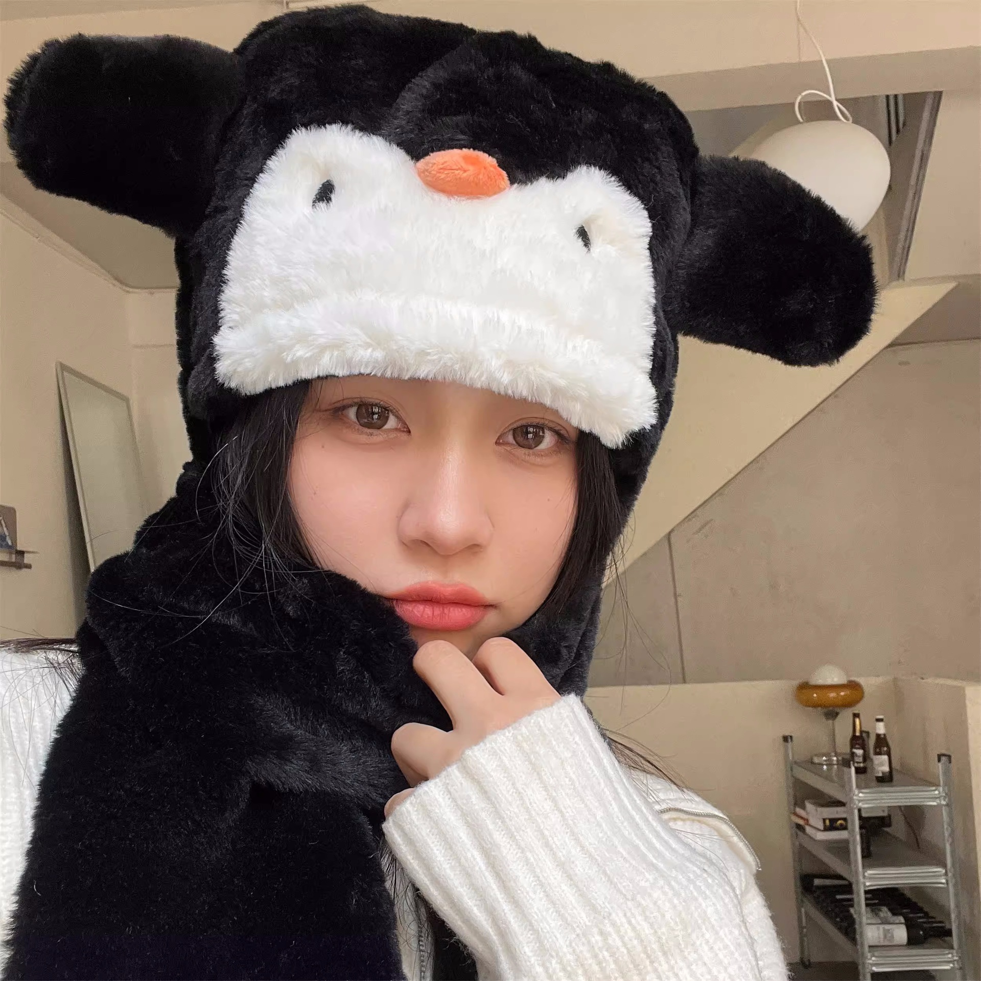 Original three-piece set of hats, scarves and gloves for cats and dogs, student and couple autumn and winter warm and thick one-piece hat full figure