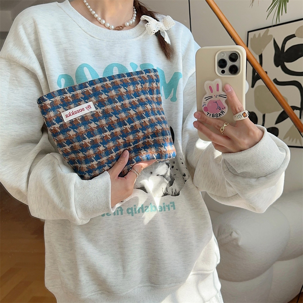 311023 ins Casual woolen small square bag, retro thousand bird check pattern cosmetic bag, loose change clutch, storage bag full figure