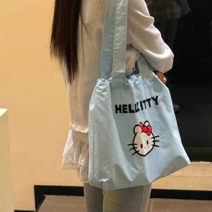 Hello Kitty cute cartoon printed canvas bag, shoulder bag, folding bag, shopping handbag, large capacity details Picture