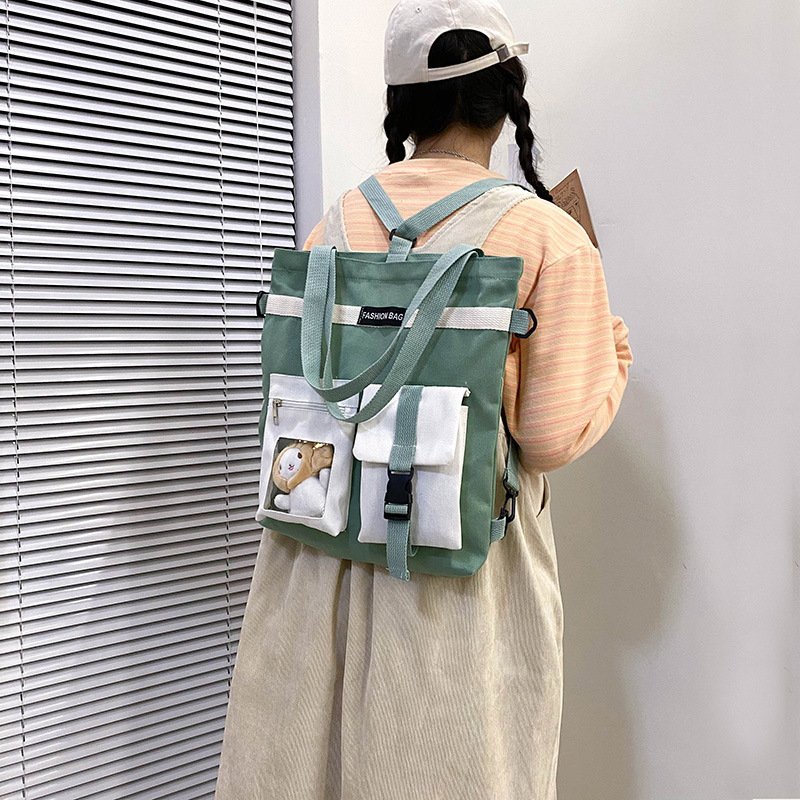 Factory wholesale 2021 new Korean-style canvas handbags, large-capacity multi-functional student cloth bags, four-use bags details Picture