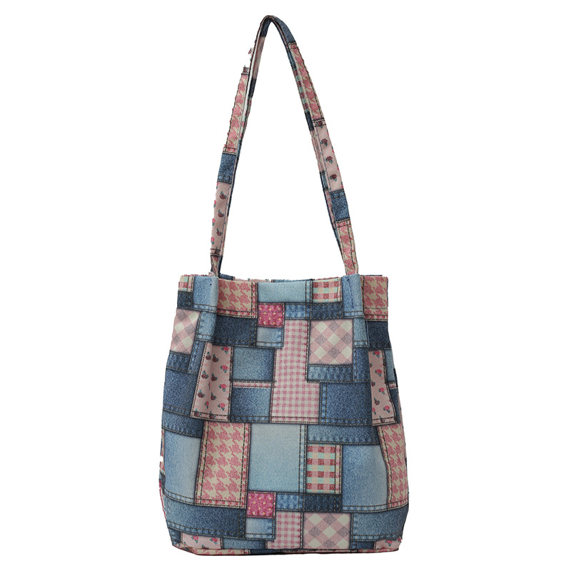 Checkered canvas bag for women, new Spring/Summer 2024, fashionable large-capacity single-shoulder underarm bag, casual and versatile tote bag Item Picture