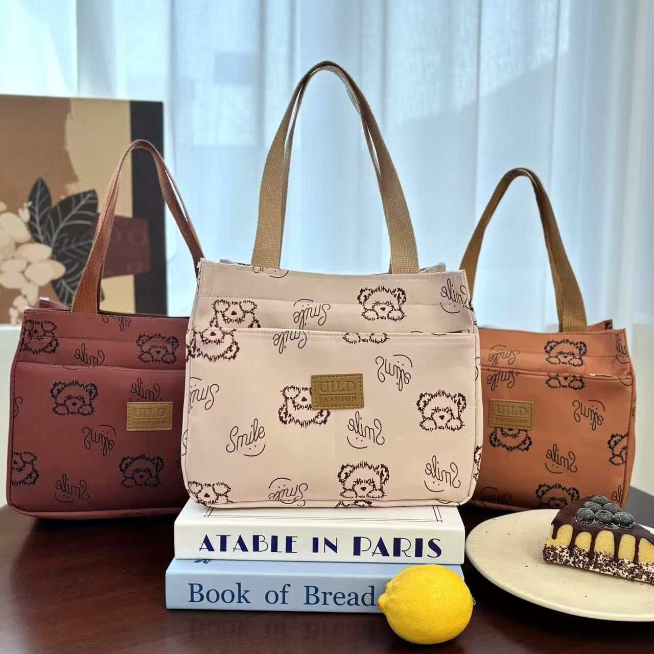 Large-capacity, compact lunch box bag, simple canvas handbag for office workers, bento bag, handbag, versatile new style for students details Picture