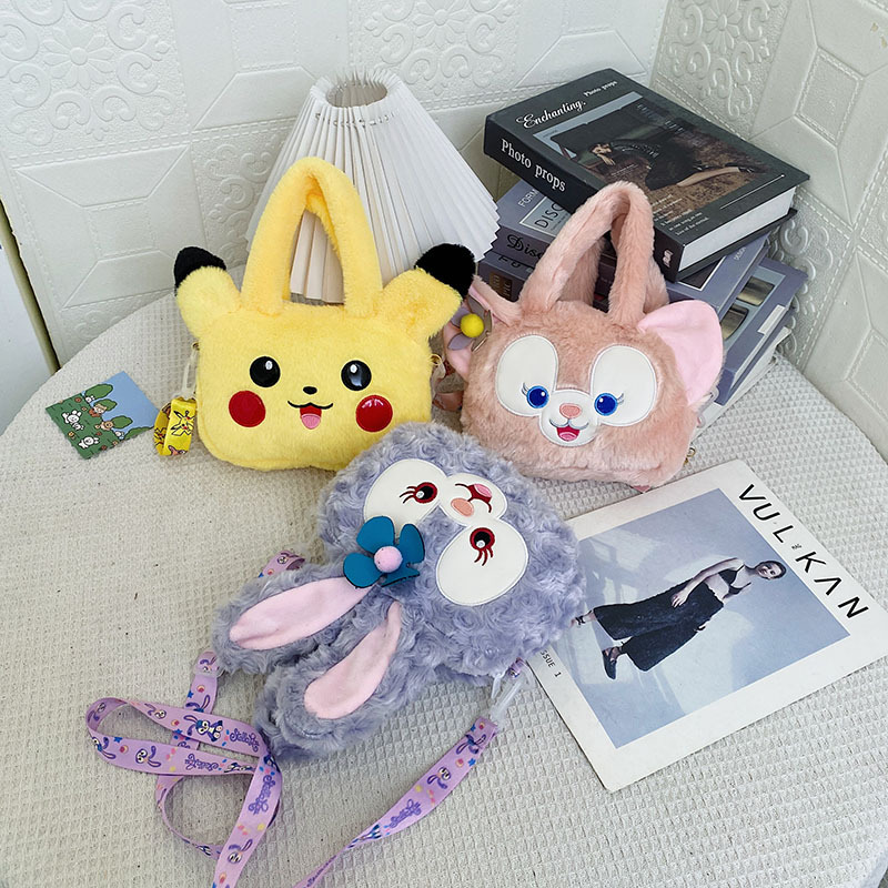 2023 New cute furry bag, single-shoulder crossbody, children's cute girl mobile phone small bag, cartoon trendy plush bag details Picture