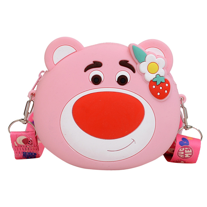 2023 New Fashion Rat Killer Pioneer Strawberry Bear Head Silicone Crossbody Bag Children's Cartoon Coin Purse Stress-relieving Bubble Item Picture