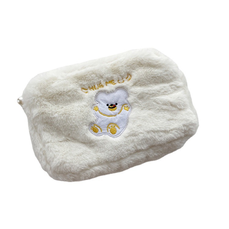 11094 Korean version of Instagram soft and cute plush makeup bag, cartoon embroidery storage coin purse, female student stationery pen case Item Picture