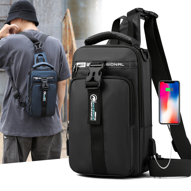 Wholesale of cross-border exclusive new fashionable and trendy men's chest bags, multi-functional USB charging casual single-shoulder crossbody bags full figure