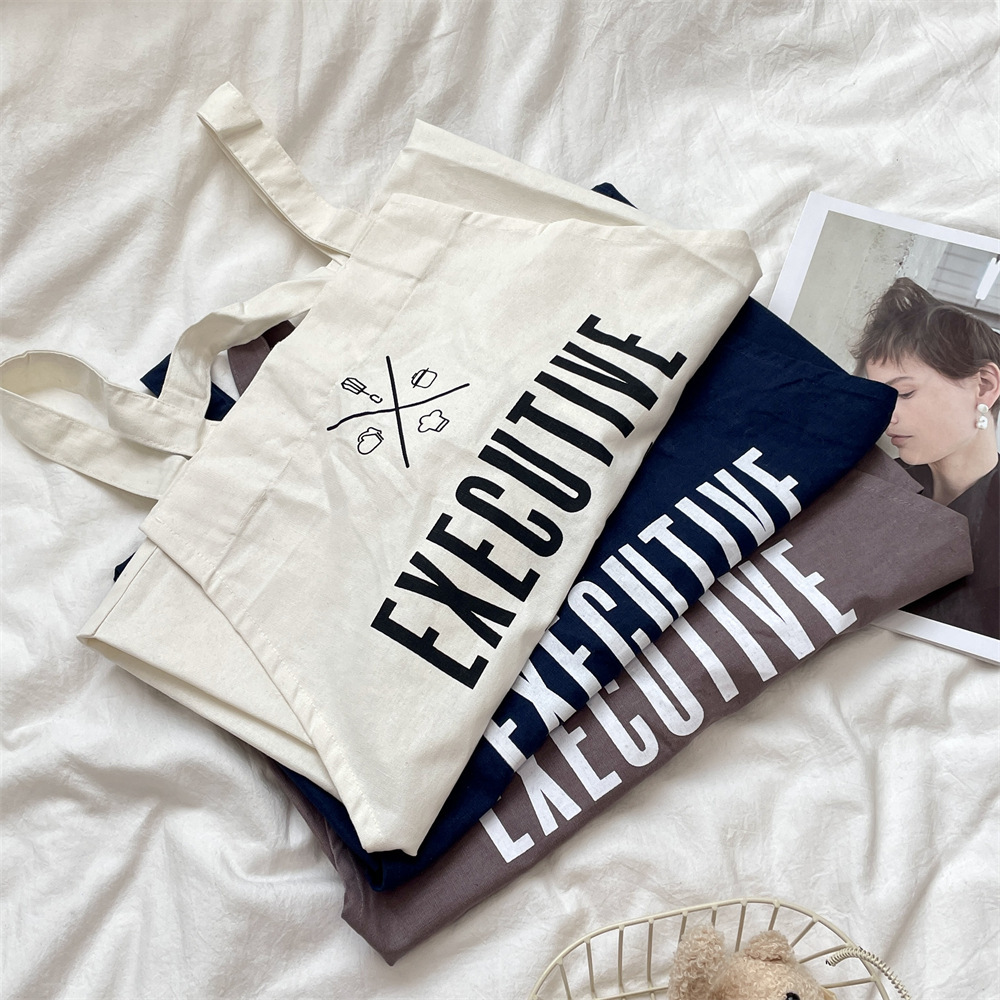 03111 Simple letter cotton and linen fabric apron, fashionable canvas kitchen and dining room work apron, home, dirt-resistant and stain-resistant full figure