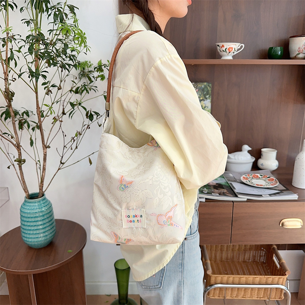 4594 Jacquard butterfly handbag, cowhide shoulder strap, retro underarm single-shoulder bag, high-end hand-held small square bag full figure