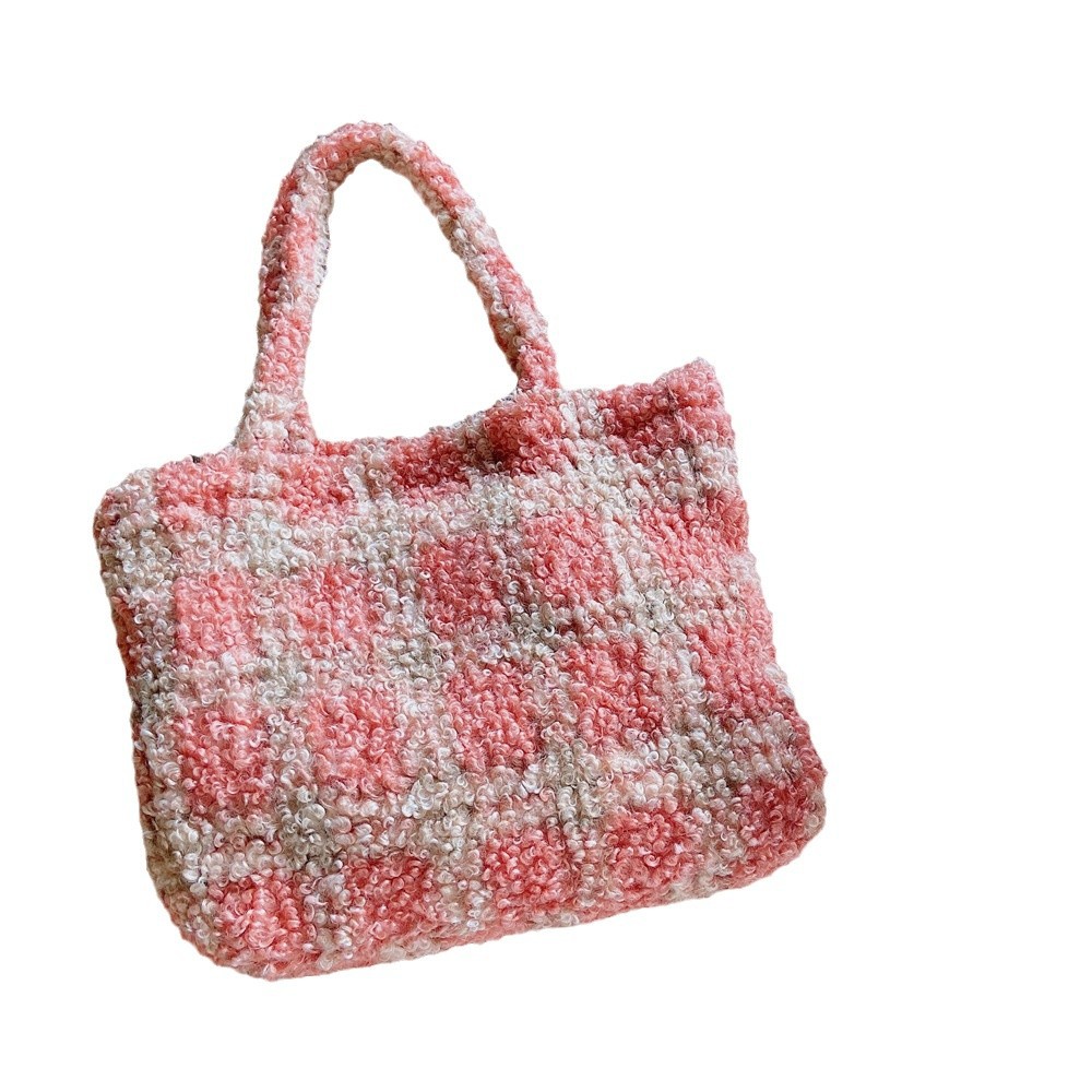011221 Winter woolen checkered single-shoulder bag, trendy school style, versatile underarm bag, large capacity handbag Item Picture