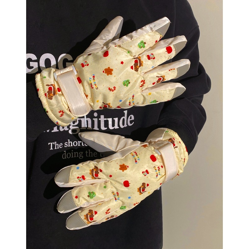 New Christmas limited edition winter ski gloves with fleece and thickened design, windproof, cold-proof and waterproof, student outdoor cycling gloves full figure