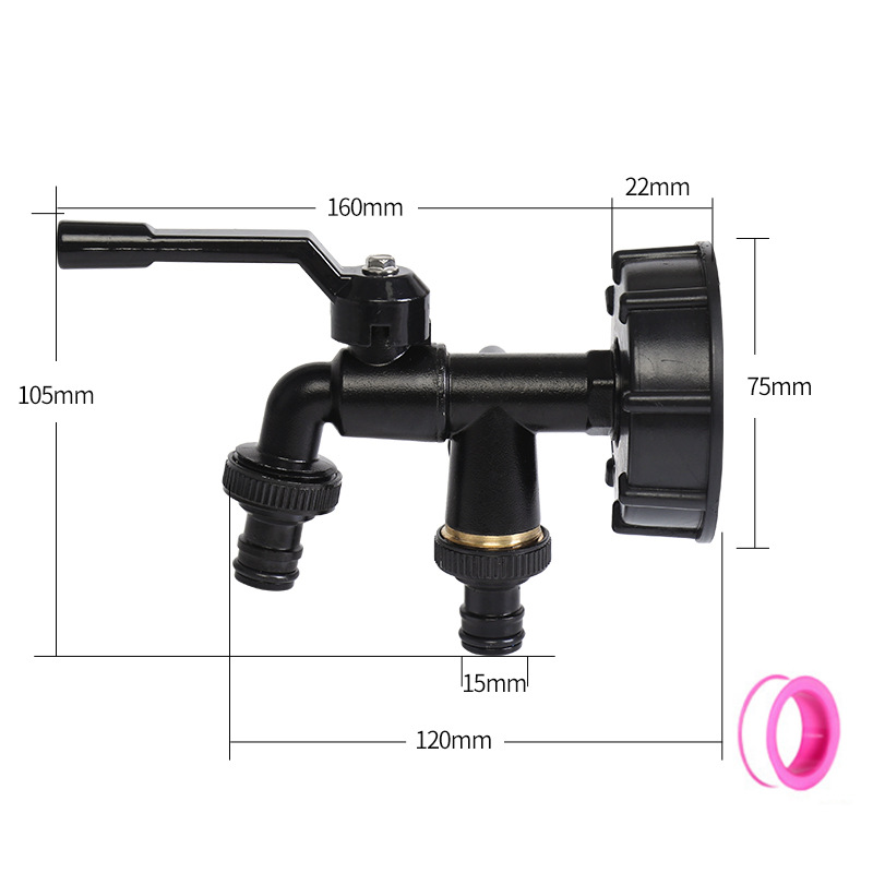 Cross-border best-selling metal alloy double-head faucet with ton bucket lid for export, one-in-two-out washing machine and garden faucet details Picture