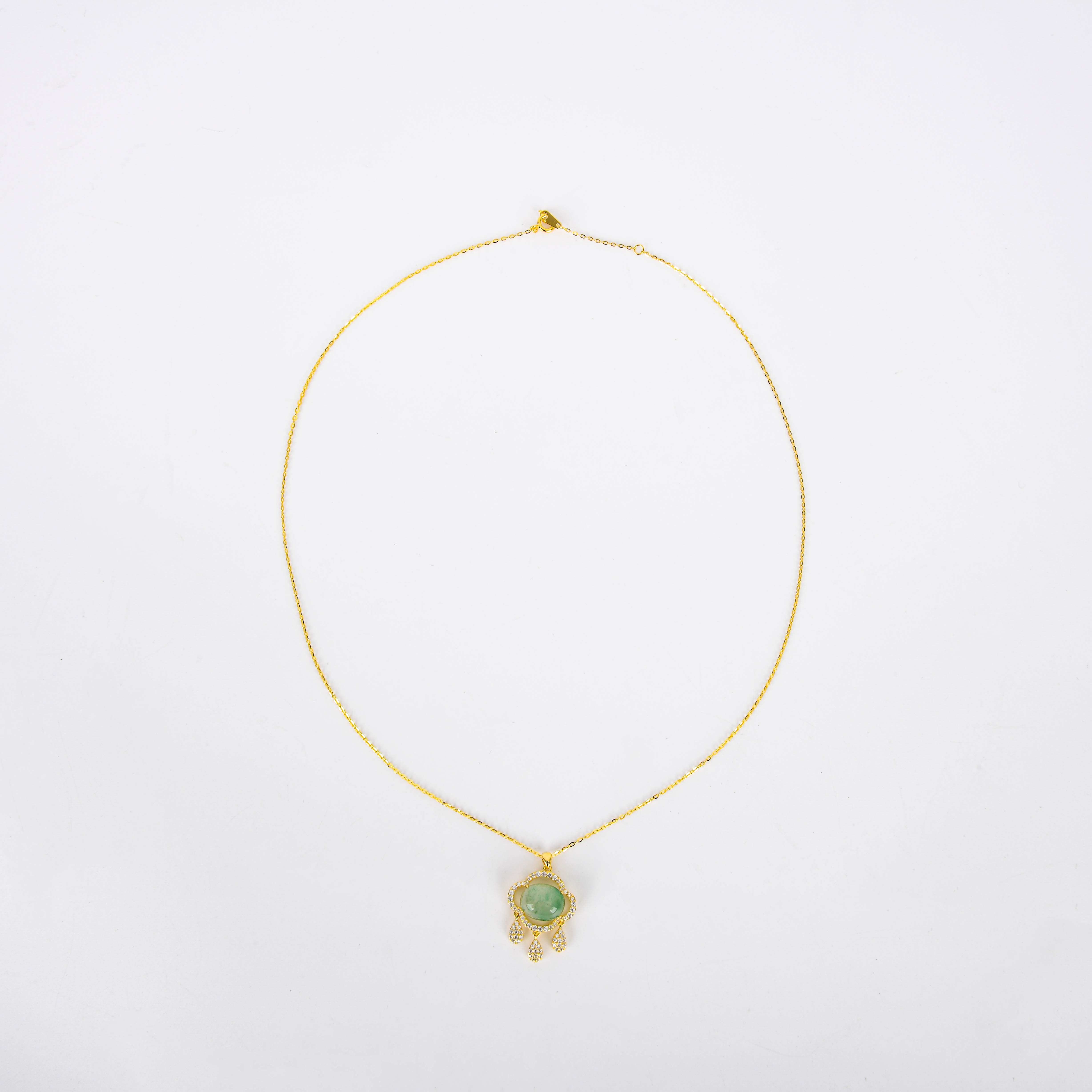 带证书古风纯银鎏金镶和田碧玉吊坠配汉服绿色玉石如意锁项链挂件