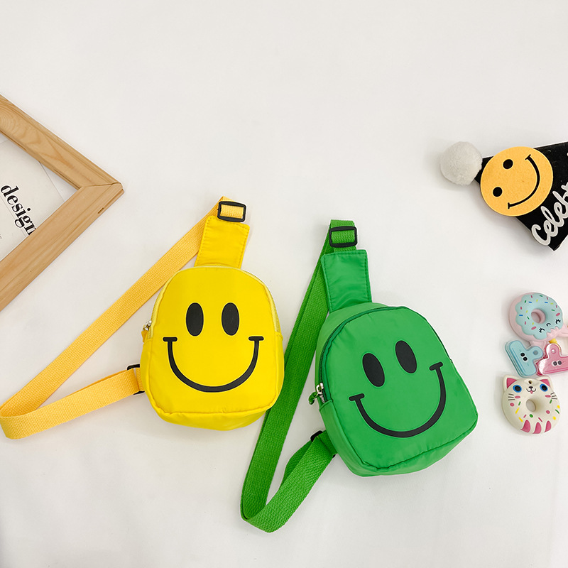 Smiling Face Children's crossbody Bag 2025 New style nylon trendy Boys' chest Bag, customized backpack for kindergarten babies and girls Specification drawing