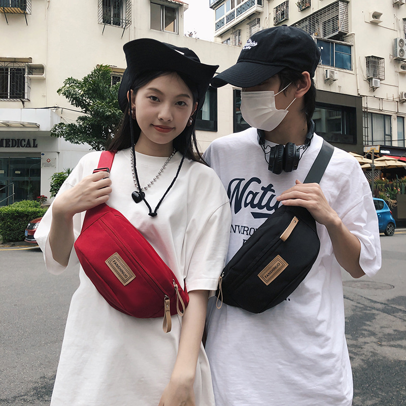 New large-capacity canvas waist bag, outdoor casual multi-layer colorful crossbody bag, fashionable and sporty Korean-style trendy bag details Picture