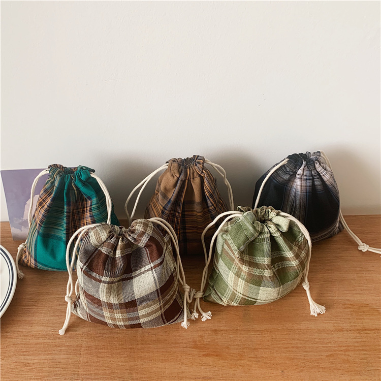 07221 Japanese-style simple polyester-cotton drawstring storage bags, candy bags, polyester drawstring bags wholesale, trendy hand-carry full figure