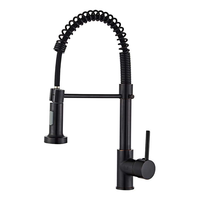 All-copper spring single-handle single-hole rotating faucet, kitchen sink, bathroom, brushed black electroplated low-pressure faucet Item Picture