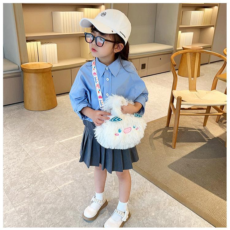 2024 New style of cute Korean plush single-shoulder crossbody bag with a girlish heart and cartoon monsters. Children's crossbody bag undefined